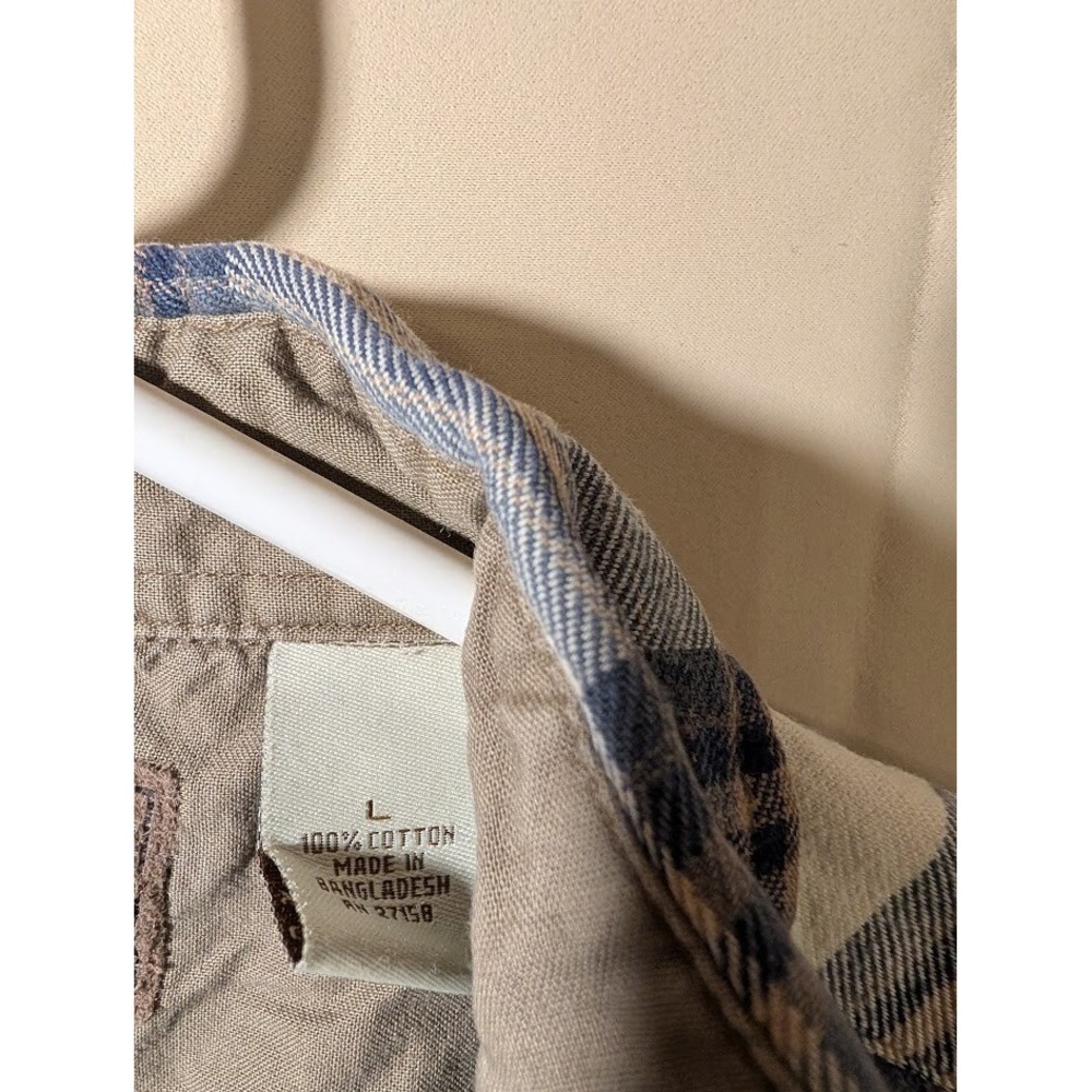Magellan Sportswear Flannel Shirt Men's L Plaid Blue Beige Cotton‎ Long Sleeve - Picture 5 of 5